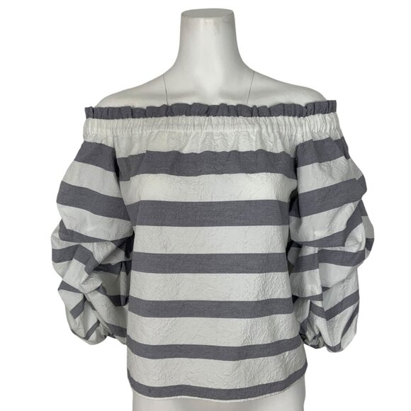 Alexis Tops - Alexis Crinkle Juneau Top Blouse M Wide Stripe Off The Shoulder Balloon Sleeve